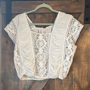 Free People Cream Crochet Detail Blouse